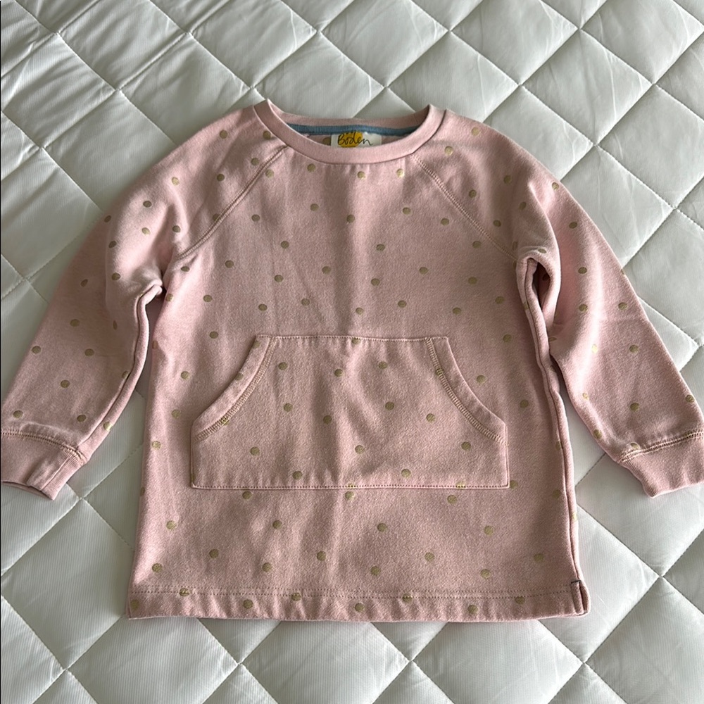 Mini Boden girls size 7-8 pink gold polka dot sweatshirt winter Valentine’s Day